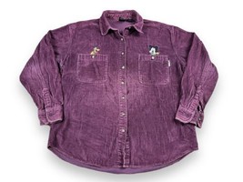 Vtg 90s Disney Mickey Unlimited Corduroy Burgundy Shirt Pluto Mouse Embroidery M - £18.96 GBP