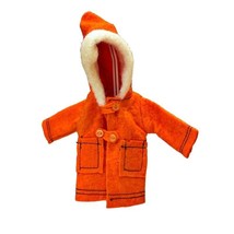 Barbie KEN Maddie Mod Clone Sized Orange Felt Parka Coat Jacket Vintage - $4.88