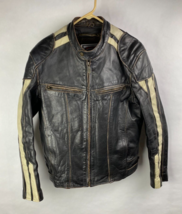 River Road Mens 40 Vintage Buffalo Leather Motorcycle Jacket Black White... - $79.95