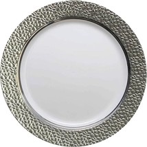 10.25&quot; Round Plastic White Dinner Charger Plates With Silver Rim Design 40pcs - £50.07 GBP