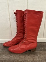Vintage Tall Red Leather Boots Lace Up Hand Made Victorian Size 12 Old Lady - $268.50 CAD