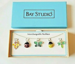 Bay Studio Interchangeable Necklace W 5 Pendants Bee Butterfly Dragonfly Ladybug - £15.64 GBP