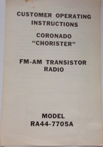 Vintage Coronado Chorister FM-AM Transistor Radio Model RA44-7705A Instr... - $4.09 CAD