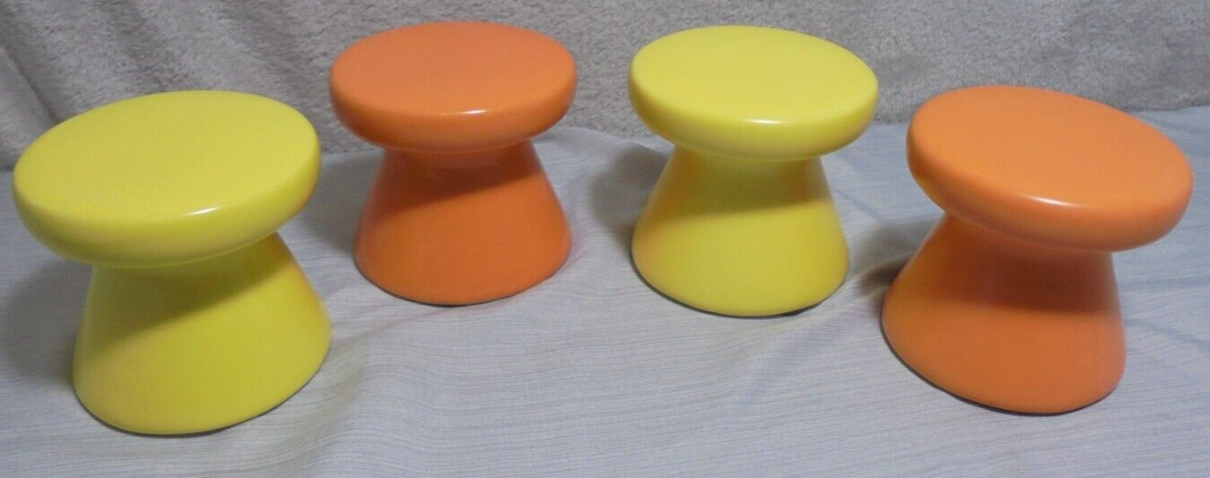 MCM Style Set of 4 Ceramic Pedestal Pillar Candle Holder Stand Orange Yellow - £10.49 GBP