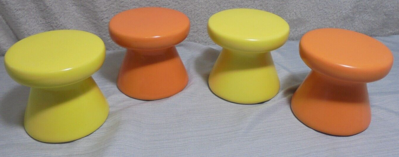 MCM Style Set of 4 Ceramic Pedestal Pillar Candle Holder Stand Orange Yellow - £9.97 GBP