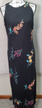 Evan Picone Long Maxi Dress Women Size 14 Black Floral Lined Round Neck Back Zip - £29.16 GBP