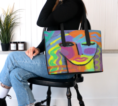 Colorful Abstract Art Vegan Leather Oversize Shoulder Bag Tote Bag Art to Carry - £78.15 GBP