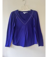 CHICOS Sz S Blouse Purple Embellished V Neck Long Sleeve Pullover Stretc... - €23,04 EUR
