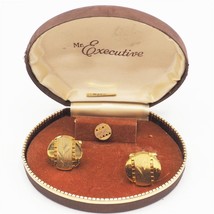 Vintage Mr. Executive Cuff Links and Tie Tack Pin Gold Tone Engraved - £19.41 GBP