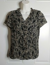 Jones Wear Black &amp; Ivory Abstract Cap Sleeve Fully Lined Button Down Blo... - $12.34