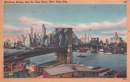 New York City NY Brooklyn Bridge East River 1957 PM United Nations Postcard D46 - £2.34 GBP