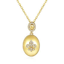 Cubic Zirconia &amp; 18K Gold-Plated Fleur-De-Lis Oval Pendant Necklace - £11.16 GBP