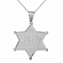 925 Sterling Silver Sheriff Badge 6 Point Star Pendant Necklace - £31.21 GBP+