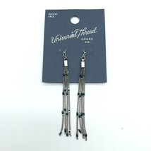 Universal Thread Earrings Dangle Chain Tassel Beaded Silver Tone Blue - £3.92 GBP