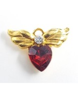VTG Avon Winged Red Heart Guardian Angel Gold Tone Rhinestone Pin Religious - $9.99