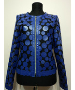 Blue Leather Jacket Woman Coat Women Zip Short Light Round Collar All Si... - £178.18 GBP