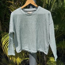 Madewell Women&#39;s Long Sleeve Top Green Shirt Striped Crew Neck Medium - £15.76 GBP