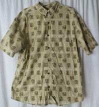 WOOLRICH Mens XL Shirt Short Sleeve Button Down Buck Deer Pattern Tan  - £13.82 GBP