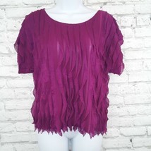 Sunny Leigh Womens Blouse Small Purple Vertical Ruffle Semi Sheer Shirt Top - £15.88 GBP