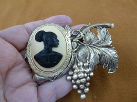 CA20-148 RARE African American LADY white + black CAMEO grapes leaf Pin Pendant - £27.94 GBP