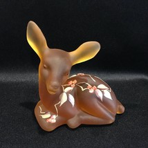 Fenton Brown Satin Hand Painted Deer Signed Logo &amp; Original Tag  - $89.09