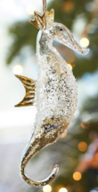 Pottery Barn Seahorse Blown Glass Glitter Ornament - £17.38 GBP