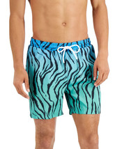 INC Men&#39;s Regular-Fit Quick-Dry Ombre Zebra-Print 5&quot; Swim Trunks Turquoi... - £10.51 GBP