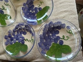 6 Hand Painted Italy Clear Glass Salad Pasta Plates Bowls Bunch Grapes O... - £39.95 GBP