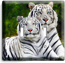 Wild Couple White Bengal Tigers Double Light Switch Wall Plate Room Home Decor - £10.39 GBP