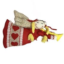 Vtg Handmade Fabric Christmas Angel w/ Trumpet Holiday Folk Art Wall Dec... - €20,58 EUR