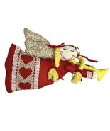 Vtg Handmade Fabric Christmas Angel w/ Trumpet Holiday Folk Art Wall Dec... - $432.57 MXN