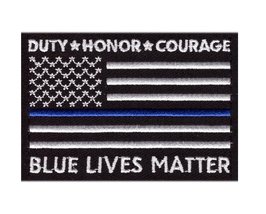 Iron on Blue Line Duty Honor Courage Blue Lives Matter US Flag Police Patch BL04 - £5.37 GBP