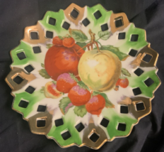 Vintage Japan Artmark Plate/ Fruit Saucer  Fine China Gold Apple Berry - $8.39