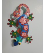 Gecko lizard sculptured green 8.5&quot; metal garden hanging wall art tropica... - £12.77 GBP