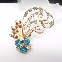 12K GOLD FILLED Aqua Blue Rhinestones Vintage PENDANT/ BROOCH Pin - 2 1/... - £54.75 GBP