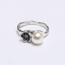 Genuine 925 Sterling Silver Flower And  White Pearl CZ Ring Compatible With Euro - £15.08 GBP