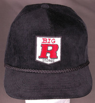 Vtg Big R Stores Hat-Corduroy-Rope Bill-Velcro Back-Black-Embroidered-Trucker... - £22.35 GBP