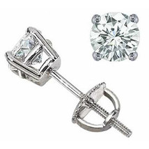 1CT AMAZING 14K SOLID WHITE GOLD ROUND CUT WHITE SAPPHIRE STUD EARRINGS - $127.70