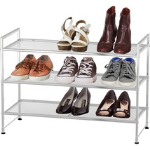 3-Tier Stackable Shoe Shelves Storage Utility Rack, Silver - £37.34 GBP