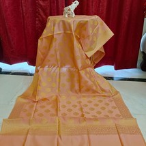 Banarsi Silk Peach Dupatta Chunni Scarf Party Wear Made in India - £48.50 GBP