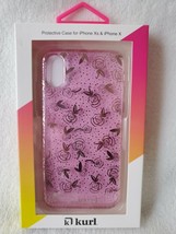 Kurl Apple iPhone X/Xs Case Rose Gold Print Roses Design Pink Rigid Plastic Case - £2.36 GBP