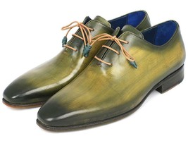 Men&#39;s Shoes - Paul Parkman Plain Toe Wholecut Oxfords Green Hanpainted Leather  - £311.66 GBP