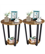 2Pcs Retro Side Tables Round End Table Set Of 2 Coffee Tray With Storage... - £108.46 GBP
