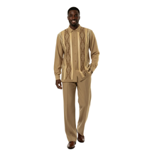 Men Silversilk 2pc Fancy walking leisure suit Italian woven knits 4407 Cafe Tan image 4