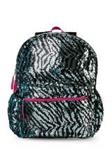16&quot; ~ Sequin ~ Zebra Stripes Backpack ~ Wonder Nation ~ Black ~ Silver ~ Blue - £20.59 GBP