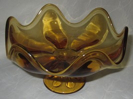 Vintage Viking Amber Glass  Six Petal Compote Pedestal Bowl  - $21.80