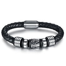 New Super Cool Men Magnetic Buckle Genuine Leather Bracelet Stainless Steel Brac - £12.07 GBP