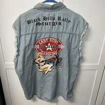 Sturgis Black Hills Biker Design Blue Denim Vest Size XL Vintage 2012 Fr... - $23.78