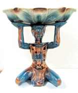 Mid Century Lane &amp; Co 1958 Ceramic Compote Kneeling Blackamoor Blue and ... - $2,974.44 MXN