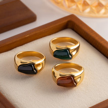3 Pcs French Vintage Rings Stainless With Black, Red, Green, Natural Sto... - $38.61